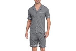 Sopesil Pigiama Uomo Estivo Corto Pigiami Due Pezzi Uomo Cotone con Bottoni Davanti e Maniche Corte Abbigliamento da Notte con Tasche Coulisse