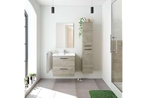 Miroytengo Mueble de Baño Aruba Estilo Natural en Color Roble Alaska con 2 Cajones + Espejo 57x60x45 cm (Lavabo Opcional)
