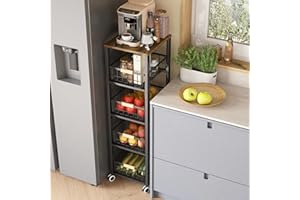 HAFEEHOO COVAODQ 5-Tier Kitchen Storage Trolley, Pull-Out Fruit Basket Stand, Vegetable Storage Rack On Wheelsy, Kitchen tall trolley with Wheels, Chefs Trolle(40cm*30cm*107cm -black)