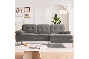 DUANDUAN Ecksofa 3-Sitzer Sofas 210cm breit Polsterecke mit Federkern Kissen und Rückenlehnen abnehmbar und waschbar - Chaiselongue beidseitig montierbar Couch L-Form fürs Wohnzimmer (Grau)