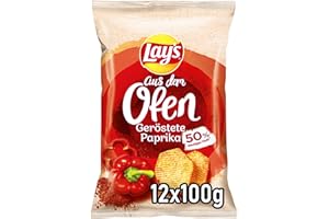 ‎LAY'S Lays aus dem Ofen geröstete Paprika – Knusprig gewürzte Kartoffelchips aus dem Ofen für eine gelungene Party – 12 x 100g