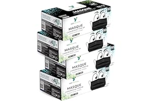 YDT MEDICAL MASQUE CHIRURGICAL NOIR 4x50 - Masque Noir Adulte jetable Haute Qualité TYPE IIR, EFB 99,9%, Très Doux, Confortable, Anti Démangeaison