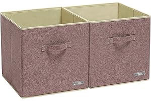 YueYue Cube Foldable Closet Organizer Bin Storage Fabric - 2 Pack 13 X 13 X 13 Inch Cube Storage Bins Collapsible Light Brow - Bin Storage Fabric Basket Cloth Pack Cubes