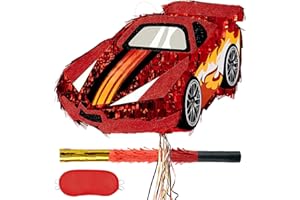 WERNNSAI Race Car Pinata - Glitter Sports Car Pinata with Blindfold and Stick for Boys Kids Racing Birthday Party Decoration Racing Cars Party Game Supplies for Celebration