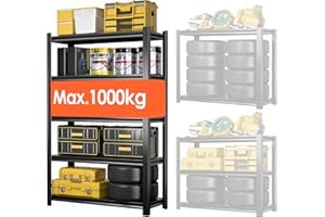 SUPEER Estantería Almacenaje para Cargas Pesadas, 183 x 90 x 40 cm, Color Negro, con 5 Estantes Ajustables,Metal Estantería para Sótano, Máximo 1000KG