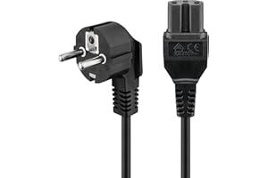 goobay 93277 Câble d´alimentation coudé pour appareils chauds / prise de courant C15 / cable universel / Pour Xbox One, PS4, PS5, TV / 2 mètres / noir