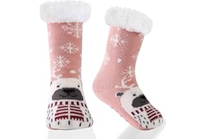 HERYEBING Kids Slipper Socks Boy Girl Chunky Knit Non Slip Socks Cosy Soft Fuzzy Warm Socks Child Thermal Socks Toddler Winter Socks Home Socks Bed Socks Thick Fleece lined Christmas Stockings