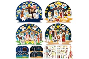 BOOMTOP 12pcs Manualidad Niños Natividad Belén, DIY Navidad Reyes Magos, Decoración Colgante Juego Creativo Pegatina Belén