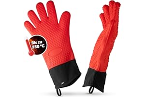 AVANA Gants de cuisine en silicone résistants à la chaleur - Antidérapants - Avec doublure en coton doux - Jusqu'à 250 °C - Rouge