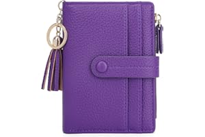 HKCLUF Portafoglio Piccolo da Donna, Porta Carte Blocco RFID Portamonete Pelle con Nappa Portafogli Cerniera Molti Scomparti(B09-Viola)