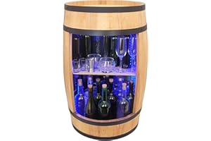 ‎WEECO weeco Holzfass bar mit LED RGB Beleuchtung.Weinregal Design Hausbar 80x50cm, Weinschrank aus Holz.Whisky und Bier Geschenke für männer Schrank Mini Bar Regal. Möbel im rustikalen Stil Eichenfarbe