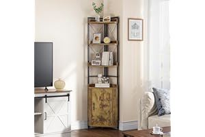 YITAHOME Corner Shelf 4 Tiers, Industrial Bookshelf with Cabinet Floorstanding Bookcase Wooden Storage Rack Shelving Units for Living Room, Home Office, Hallway, Rustic Brown Book shelves