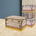 Mounay Foldable Storage Box with Lids,55L Stackable Storage Boxes with Wheels, Storage Container Crate, side Open Transparent Door for Home, Office, Bedroom (Large, Mango Yellow)