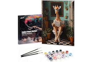 Bougimal Dipingere con i Numeri Adulti Animale, Kit per dipingere con i Numeri con pennelli e pigmento Acrilico Regalo, Giraffa, Con Telaio 28 * 35 cm