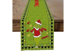 Ohok Runner da tavola natalizio per cucina, tavolo da pranzo, per soggiorno, fattoria, per feste, decorazione per la casa (verde natalizio Grinch)