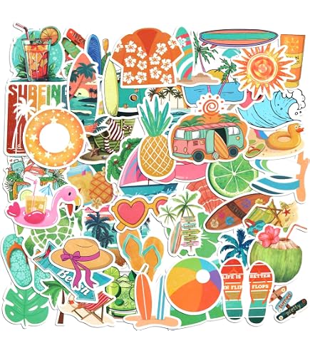 Adesivi Estate per Bambini, 16 Fogli Adesivi Hawaiani Gelato Spiaggia per Album di Ritagli Bagagli, 252 Pezzi Adesivi Autoadesivi per Decorazioni per Feste, Aula Scolastica Forniture per Feste Hawaii