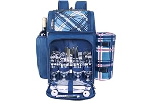 Hap Tim Picnic Backpack for 4 People with Fleece Blanket and Compartment (36079-BL)
