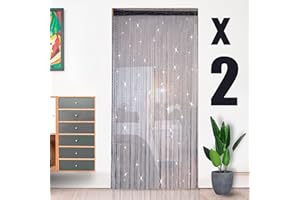HYSENM 2 Pack Door Curtains 100 x 200cm Fly Screens for Doors, Beaded String Curtain for Doors, Door Fly Screen Curtain for Doorways - Black
