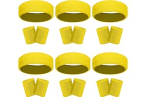 GEEBUZZ 18 Stück Schweißbänder Stirnband Armband Set Bunt gestreift Frottee Sport Athletic Gym 80er Jahre Schweiß Stirnbänder Armbänder