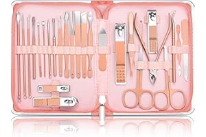 Coolzon Kit Manucure Pedicure, Kit Manucure Professionnel 26 Pièces, Coupe Ongle Kit Manucure pour Manucure et Pédicure, Nettoyage des Cuticules, Conception Avancée de sac à Fermeture Eclair,Rose