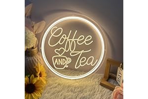KAEGORT Letrero de neón Coffee and Tea, 30 * 30cm Letrero LED 3D Grabado Luces de Neón Decoración de Pared Letrero Lumin Luz de Neón para Bar Cafetería Decoración de hogar fiesta (USB, con accesorios)