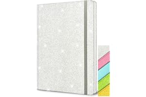 GINMLYDA Silver Glitter Notebook A5 Hardback, 8.3x5.7 Inches 160 Pages Never Peel Off Glitter Lined Notebook for Girls Cute Teenager Journal for Women Blank Hardcover Notepads for Work Girls Gift