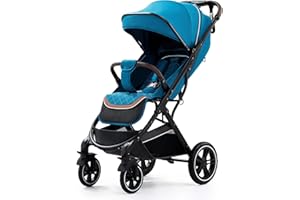GLOKID Passeggino Leggero Pieghevole da 0 Mesi a 20kg，Carrozzina，Pieghevole con una Mano，Imbracatura a 5 punti，Ultra Compatto，Trip，L'ammortizzazione su Tutte le Ruote，Posizione Sdraiata (Blu)