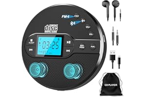 NEU 2025 Bluetooth CD Player Tragbar, Greadio Discman CD Player mit 2000mAh Wiederaufladbarer, Kompatibler FM-Transmitter, USB, AUX-Ausgang, CD Spieler mit Kopfhörer und Anti-Skip/Stoßfest