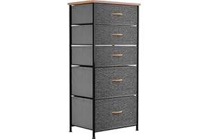 ‎YITAHOME YITAHOME kommode Schmal, Schrank mit 5 Schubladen aus Stoff, Aufbewahrungskommode Industrial Stil für Schlafzimmer, Wohnzimmer,Flur, Dunkelgrau Aufbewahrungsschrank