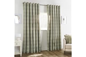OHS 2 Panel Eyelet Curtains for Living Room Bedroom, Soft Luxury Woven Check Blackout Thermal Curtains Modern Fully Lined Curtain for Window Treatment 90" x 90", Sage Green