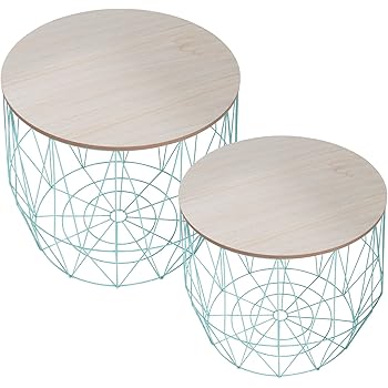 Moderner Couchtisch Beistelltisch STORAGE II kupfer mit Holzdeckel Korb