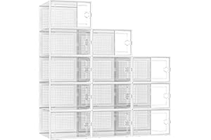 Kuject X-Large Shoe Storage Boxes Organizers for Closet 12 Pack, Fit Size 11,Clear Plastic Stackable Sneaker Containers for Entryway, Space Saving Shoe Rack,Substitute for Drawer Organize Unit, White