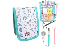 BASAMA ® Salvabolsillos Enfermeria +2 Porta Tijeras Enfermeria + Boligrafo de 4 Colores | Este Bolsillo Enfermera Organizador, es la Mejor Idea de Regalos para Enfermeras (Blanco Verde)