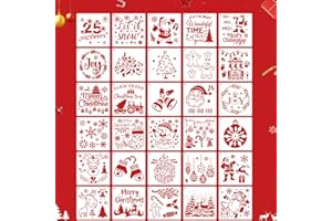HFHUNGKEONG 6Inch Large Christmas Stencils,30Pcs Reusable Plastic Christmas Tree Snowman Drawing Art Craft Stencil for Painting on Wood, Wall, Fabric, Rock, Chalkboard,Signs,Door Hanger Wreath,Esay to Clean