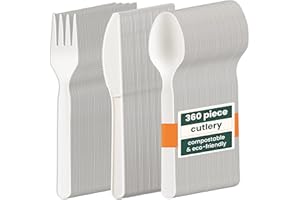 HAAGO - Juego de cubiertos de 360 piezas - Reutilizables, aptos para lavavajillas Cubiertos resistentes para fiestas, bodas, eventos, para comida fría y caliente - Blanco