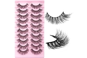 ULIYA Pestañas Postizas 10 Pares 8D Naturales Cat Eye Lashes Mullidas D Curly Russian Strip Lashes Rizadas Gruesas Fox Eye Lashes Negras Profesionales Reutilizables de Pestañas Postizas (HLY02)