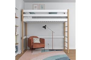 N-Wood N01 Letto a Soppalco 120x200 cm, 100% Legno rovere massello, Lettino per bambini e adulti, Scala universale: destra o sinistra, Struttura inclusa, Costruzione stabile, Quercia bianca