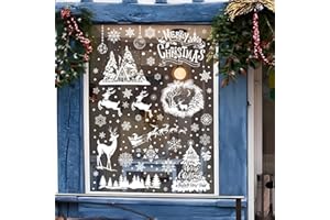 BAOXIMONG 9 arkuszy świątecznych naklejek na okna biały płatek śniegu Boże Narodzenie dekoracje okienne naklejki Boże Narodzenie Święty Mikołaj renifer naklejki na szklane okna wakacje biuro dom wewnątrz na