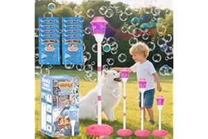 SIEBKORB Bubble Maker Stand Up Bubble Machine Adjustable Height, Magical Bubble Torch Garden Lamp Rechargeable & Automatic