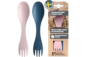 Light My Fire Spork Original Łyżkowidelec – Sztućce Turystyczne 3w1 Łyżka, Widelec, Nóż – Zestaw Sztućców Turystycznych Wielokrotnego Użytku – 2 Sztuki (2pack Little HazyBlue/DustyPink)