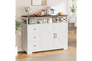 FiveWillowise Küchenschrank, Sideboard mit Schubladen und Offenem Regal, Anrichte, Küchenschrank, Kaffeebar-Schrank für Küche, Esszimmer, Wohnzimmer, 120 x 35 x 95cm, Weiß