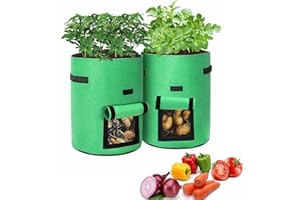 GOTGELIF 2 Pack Potato Grow Bags, 10 Gallon Upgraded Potato Planter Plant Growing Bag with Flap and Handles, Breathable Thickened Non-woven Garden Planting Container for Potato, Tomato, Carrot, Fruits, Flowers