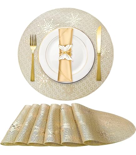 Set De Table Ronds En PVC – 38 Cm, Or, Antidérapant, Résistant à La Chaleur, Lavable (Lot De 2)