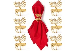 LivinEase Christmas Napkin Rings - 6 Pcs Reindeer Design Dinner Table Decorations - Alloy Material Napkin Rings - Premium Gold Look for Christmas Table Decorations