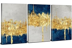AREBOLO Abstract Canvas Wall Art for Living Room Navy Blue Wall Decor Marble Paintings Modern Blue and Gold Textures Prints Pictures Minimalist Neutral Posters Artwork Home Bathroom Decoration 12x16” 3Pcs