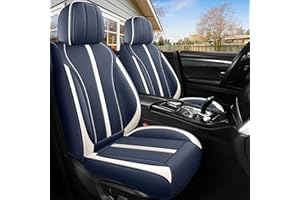 Menifomory Full Coverage Blue Car Seat Covers Full Set Universal Seat Covers 13pcs Leather Auto Seat Cushion Covers (R-Blue+White)