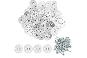 STROLL MOON 100 Pieces Easy Fix Washers with Screws, 35mm Diameter Fix Washers Tile Backer Board Plasterboard Insulation Washers for XPS Foam Insulation Boards Wall Floor Ceiling Blocks Rolls loft