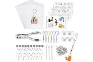 BACXZOMX 198 Piezas Plastico Magico Horno, Papel Magico, Plastico Encogible DIY Set, Shrink Plastic con Perforadora, Lápices, Llaveros, Broches, Ganchos para Pendientes – Shrinking Paper/ Shrinky Dink Paper