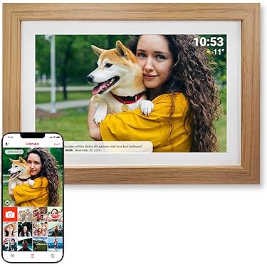 Digitale Fotolijst, 15,6 Inch 1920x1080 IPS Digitale Fotolijsten, USB- of SD-kaart Plaatsen, Video-/fotoweergave/muziek-/klokkalender, Wandmontage.(EU