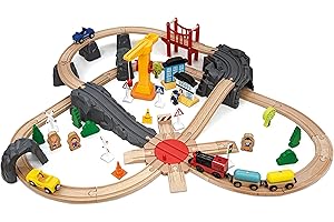 TEOREMA GIOCATTOLI Teorema 40605 - Trenino in legno con locomotiva a batteria e 70 accessori